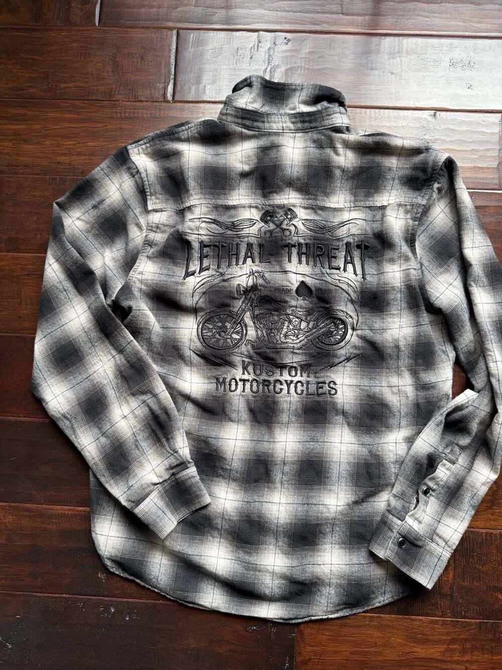 Lethal Threat Motorgear Kustom Motorcycles Plaid Flannel Shirt XL - Picture 2 of 11
